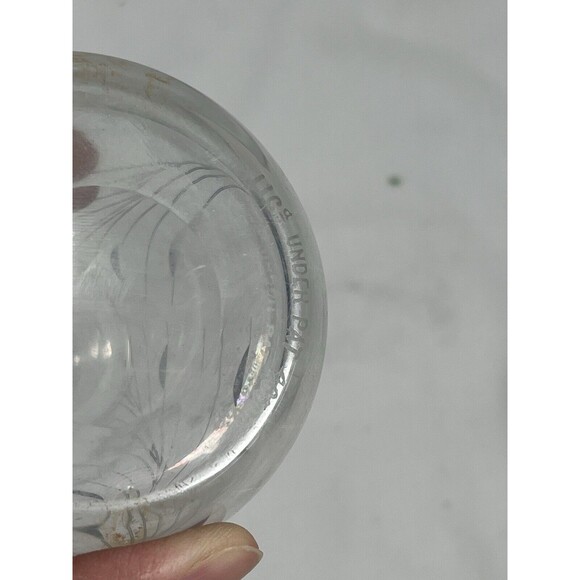 Vintage Crystal Etched Glass Handcrafted Oil Vinegar Bottle No Stopper Signed - Picture 11 of 11